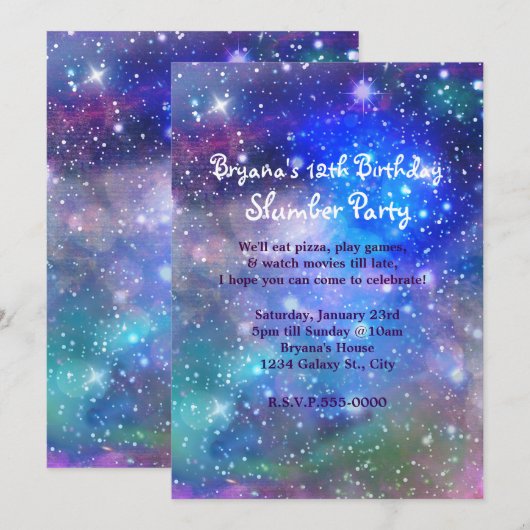 Galaxy Space Party Kosmische Verjaardag Uitnodigin Kaart (Voorkant / Achterkant)