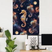 Galaxy Space Seahorse Poster (Thuiskantoor)