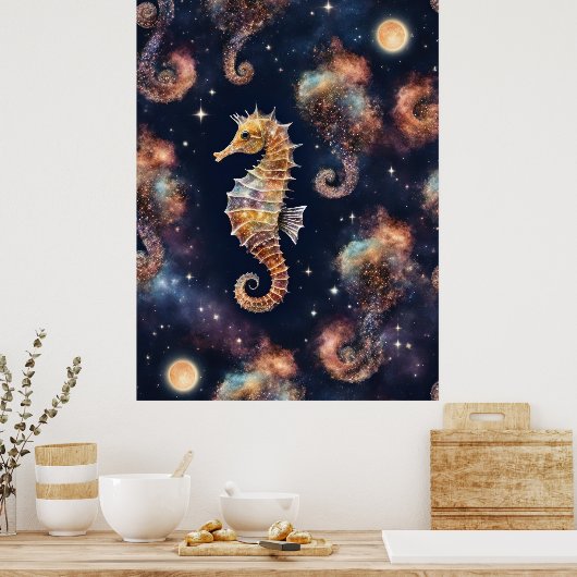 Galaxy Space Seahorse Poster (Keuken)