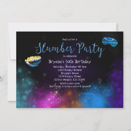 Galaxy Space Slumber Party Uitnodigingen voor verj (Voorkant)