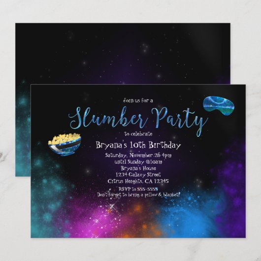 Galaxy Space Slumber Party Uitnodigingen voor verj (Voorkant / Achterkant)