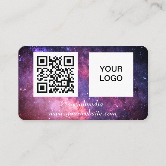 Galaxy Space Social media QR Code Paarse Modern Visitekaartje (Voorkant)