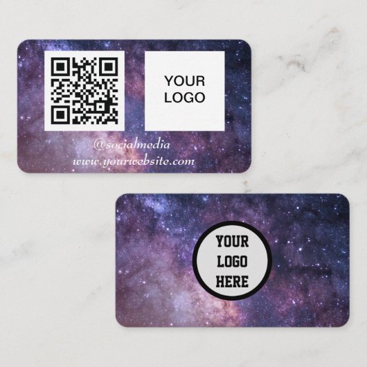 Galaxy Space Social media QR Code Paarse Modern Visitekaartje (Voorkant / Achterkant)