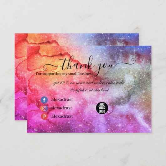 Galaxy Space Stars Ultra Violet Pink Nebula Bedankkaart (Voorkant / Achterkant)