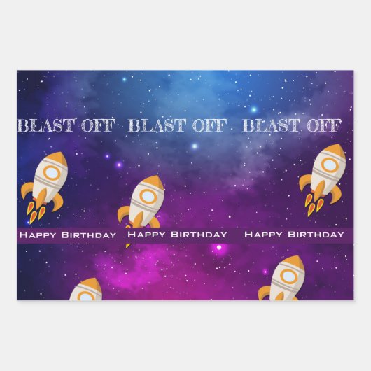 Galaxy Space Thema met geboortedag Inpakpapier Vel (Voorkant)