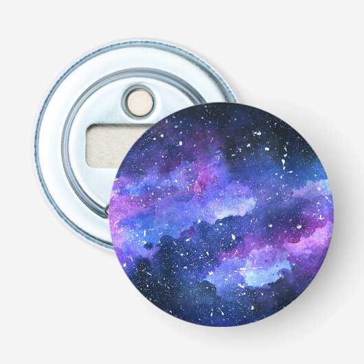 Galaxy Space Theme Waterverf Paarse Partij Button Flesopener (Voorkant)