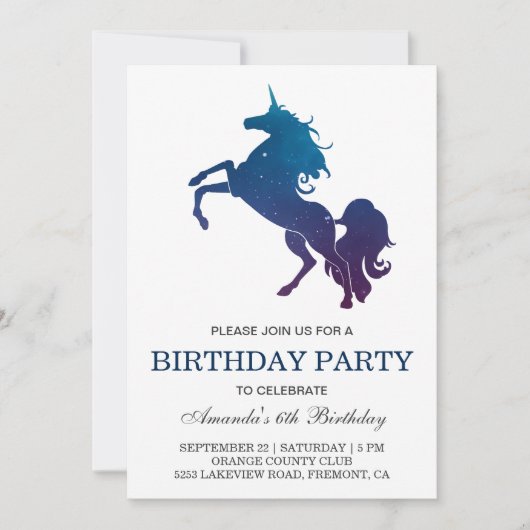 Galaxy Space Unicorn Uitnodiging voor verjaardagsf (Voorkant)