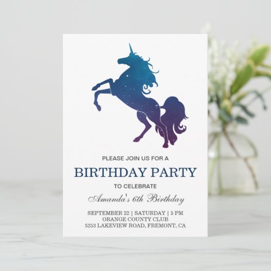 Galaxy Space Unicorn Uitnodiging voor verjaardagsf (Staand voorkant)