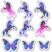 Galaxy space unicorn & vlinder sterren set sticker (Voorkant)