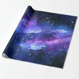 Galaxy Space Universe Waterverf Paars Cadeaupapier