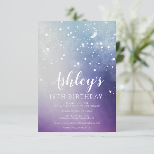 Galaxy Space verjaardagsleepover uitnodiging (Staand voorkant)
