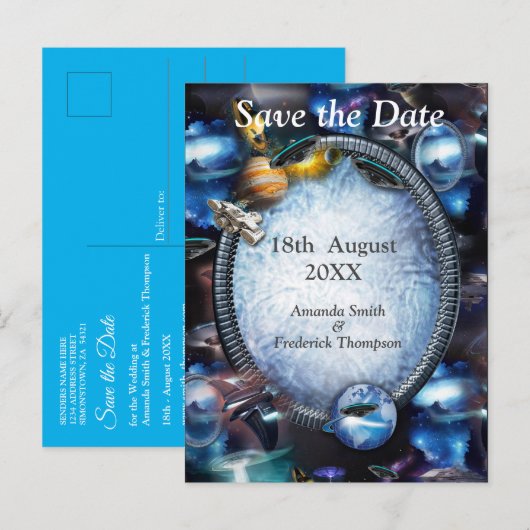 Galaxy Space Visitors Aankondigingskaart (Voorkant / Achterkant)