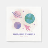 Galaxy Space Waterverf Planet Girl 1ste verjaardag Servet (Voorkant)