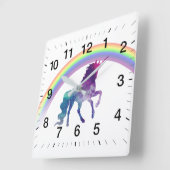Galaxy Space Waterverf Unicorn en  regenboog Vierkante Klok (Hoek)