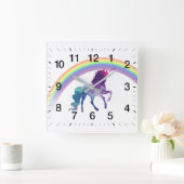Galaxy Space Waterverf Unicorn en  regenboog Vierkante Klok (Huis)