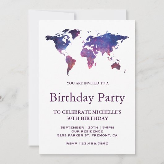 Galaxy Space Wereldkaart Birthday Party Kaart (Voorkant)