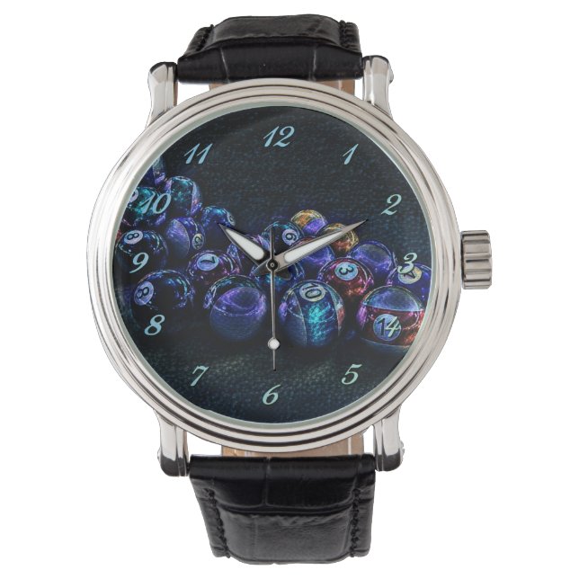 Galaxy Sparkle Billiards Polshorloge Horloge (Voorkant)