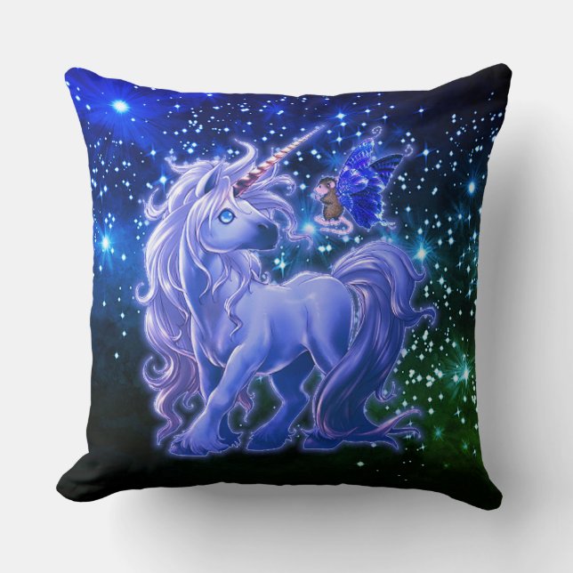 Galaxy Sparkle Blue Unicorn Kussen (Voorkant)