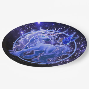 Galaxy Sparkle Bue Unicorn Papieren Bordje