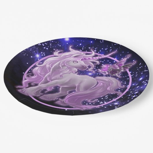 Galaxy Sparkle roze Unicorn Papieren Bordje (Gekanteld)