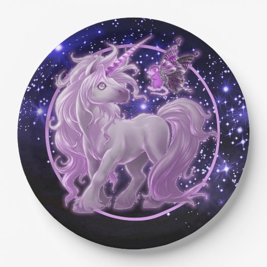 Galaxy Sparkle roze Unicorn Papieren Bordje (Voorkant)