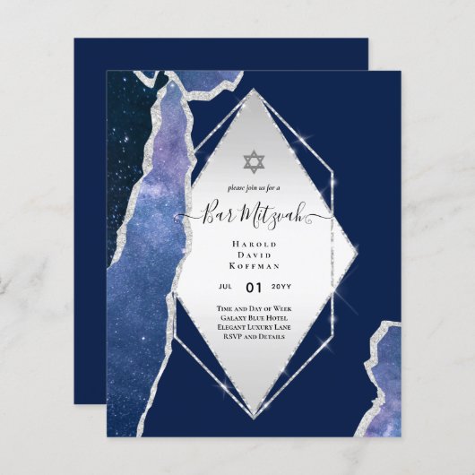Galaxy Starry Night BAR MITZVAH Agaat Uitnodiging (Voorkant / Achterkant)