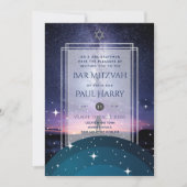 Galaxy Starry Night BAR MITZVAH Uitnodigingen Blau (Voorkant)