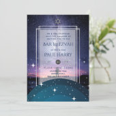 Galaxy Starry Night BAR MITZVAH Uitnodigingen Blau (Staand voorkant)