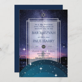 Galaxy Starry Night BAR MITZVAH Uitnodigingen Blau