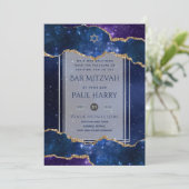Galaxy Starry Night BAR MITZVAH Uitnodigingen Blau (Staand voorkant)