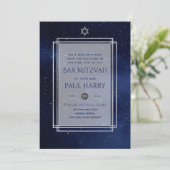 Galaxy Starry Night BAR MITZVAH Uitnodigingen Blau (Staand voorkant)