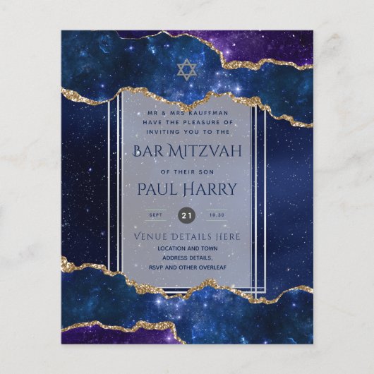 Galaxy Starry Night BAR MITZVAH Uitnodigingen Navy Flyer (Voorkant)