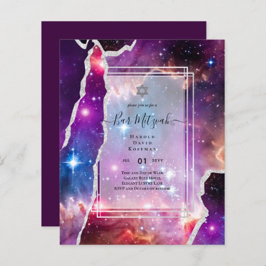 Galaxy Starry Night BAR MITZWAH Agaat Uitnodiging (Voorkant / Achterkant)