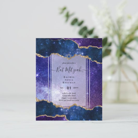 Galaxy Starry Night BAT MITZVAH Agaten Uitnodiging (Staand voorkant)