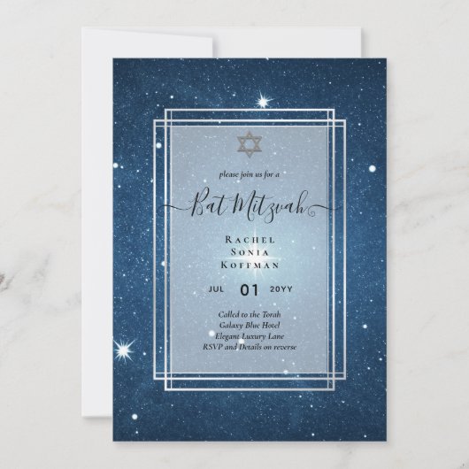 Galaxy Starry Night BAT MITZVAH Agaten Uitnodiging (Voorkant)