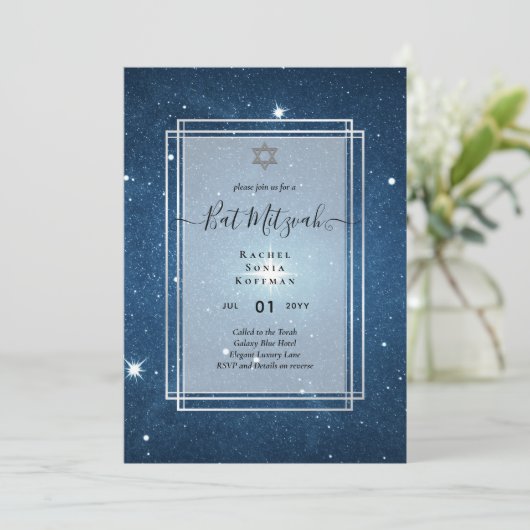 Galaxy Starry Night BAT MITZVAH Agaten Uitnodiging (Staand voorkant)