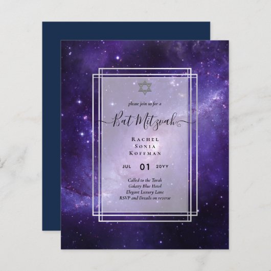 Galaxy Starry Night BAT MITZVAH Agaten Uitnodiging (Voorkant / Achterkant)