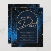 Galaxy Starry Night Blauw Goud Trouw DATUM OPSLAAN (Voorkant / Achterkant)