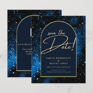 Galaxy Starry Night Blauw Goud Trouw DATUM OPSLAAN