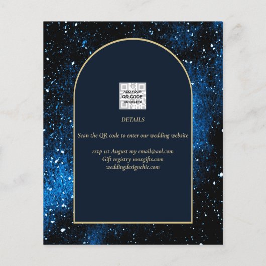 Galaxy Starry Night Blauw Goud Trouw DATUM OPSLAAN Flyer (Achterkant)