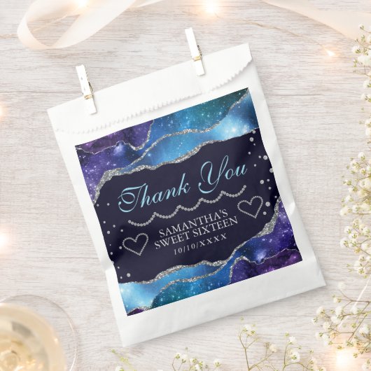 Galaxy starry Silver Glitter Agate Sweet 16 Bedankzakje (Geknipt)