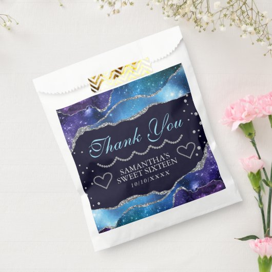 Galaxy starry Silver Glitter Agate Sweet 16 Bedankzakje (Gezegeld)