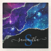 Galaxy Starry Sky & Silver Glitter Agate Glazen Onderzetter (Voorkant)