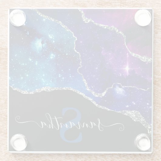 Galaxy Starry Sky & Silver Glitter Agate Glazen Onderzetter (Achterkant)