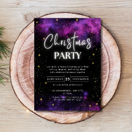 Galaxy Starry Space Neon Black Kerstfeest Kaart