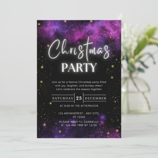 Galaxy Starry Space Neon Black Kerstfeest Kaart (Staand voorkant)