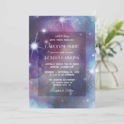 Galaxy Stars en Outer Space bruiloft uitnodiging (Staand voorkant)