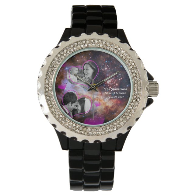 Galaxy Stars Jubileum, bruiloft foto collage Horloge (Voorkant)