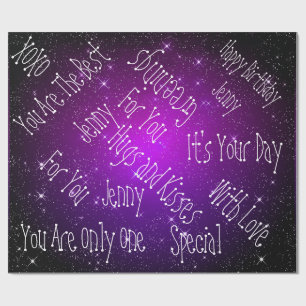 Galaxy Stars Specialized Birthday Paars Cadeaupapier