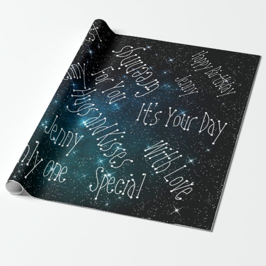 Galaxy Stars Specialized Birthday Space Cadeaupapier (Uitgerold)